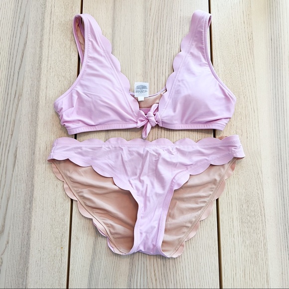 J. Crew Swim J Crew Baby Pink Scalloped Tie Front Bikini Full